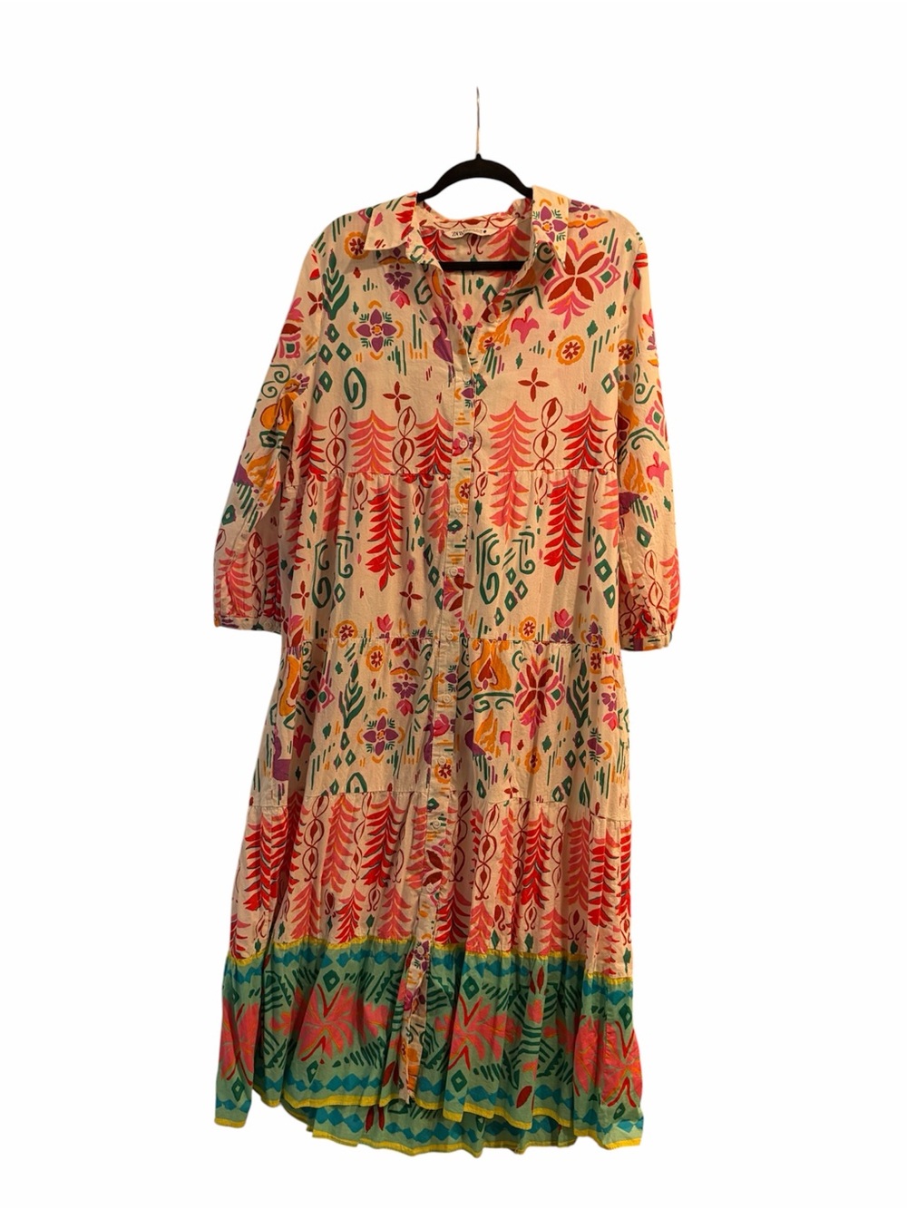 Zara Floral Tiered Button-Front Maxi Dress in Multi - Picture 2 of 6